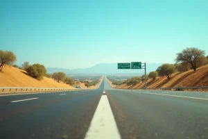 Autoroute gratuite espagnole traversant un paysage aride de Castille avec panneaux de signalisation verts en espagnol