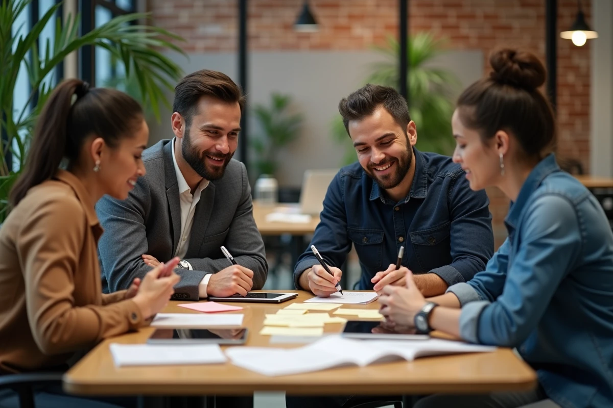 Groupe de professionnels en réunion brainstorming créatif