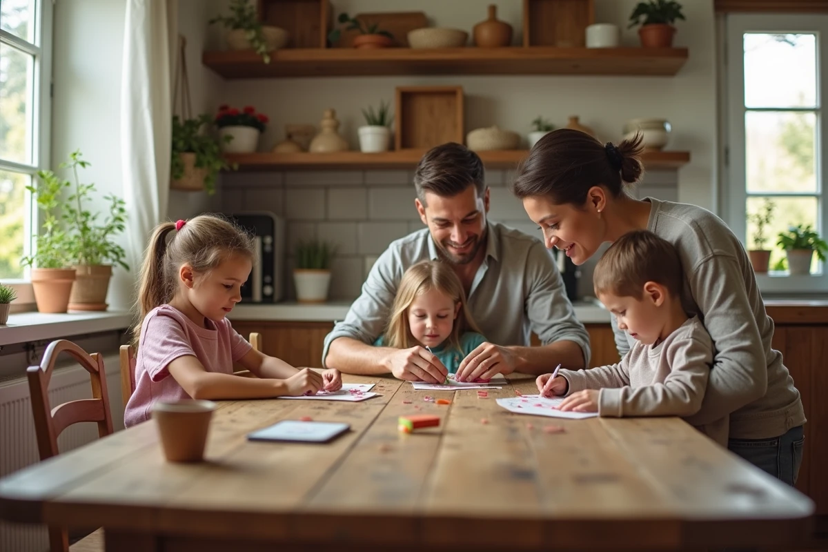 Famille créant un artisanat autour d