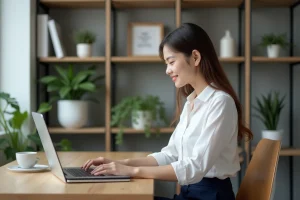 Jeune femme professionnelle au bureau moderne