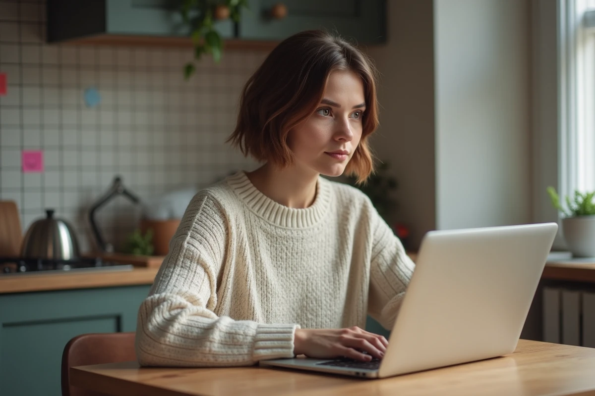 Jeune femme utilisant un ordinateur portable à la maison