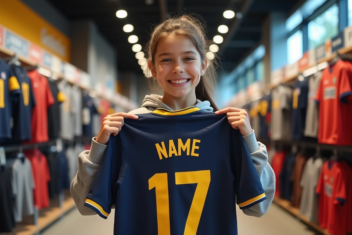 Adolescente souriante tenant un maillot personnalisé