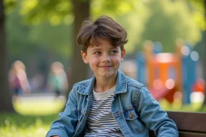 Garçon de 9 ans dans un parc urbain en extérieur