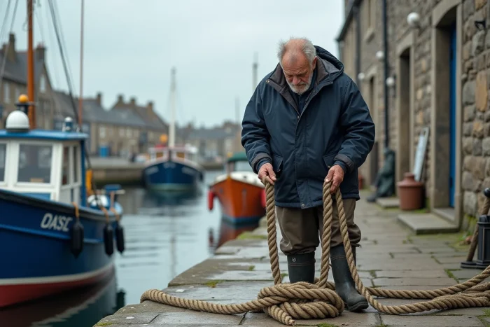 Pêcheur breton sur le quai d'un port traditionnel en Bretagne, actualités régionales côtières
