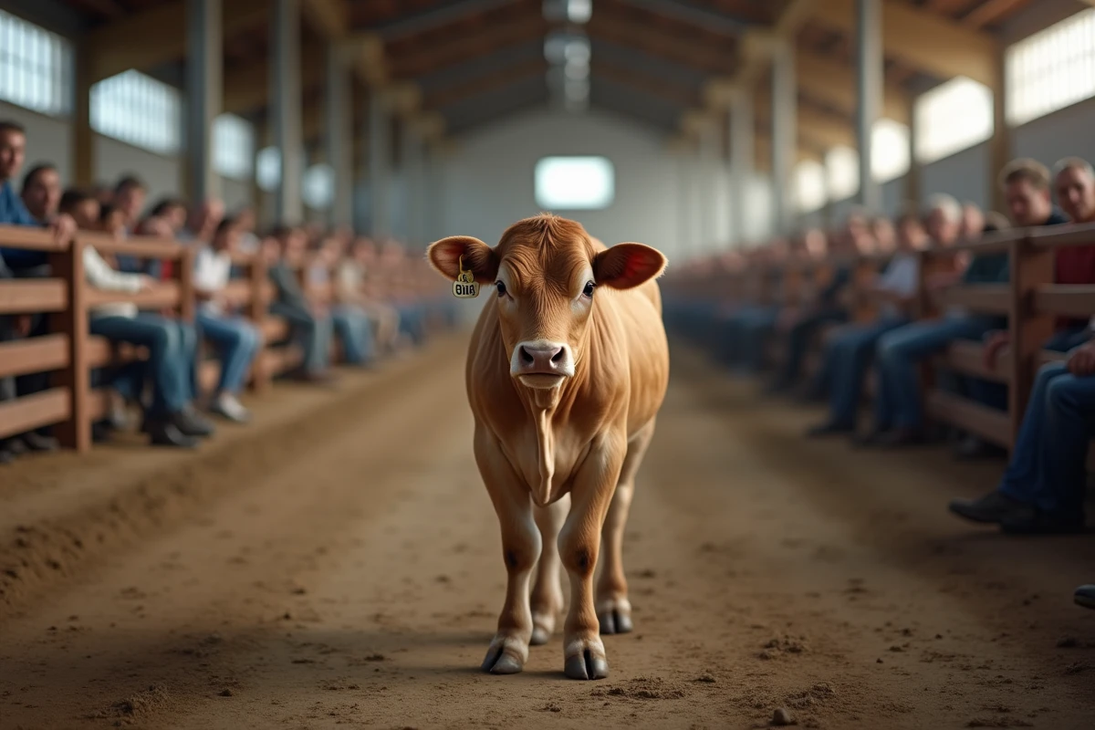 Jeune taureau dans un enclos de vente aux enchères